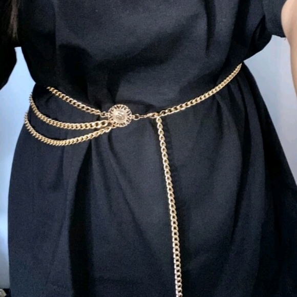 Boho multi layered metal Charm Gold coin chain link hip waist statement belt - Picture 9 of 16